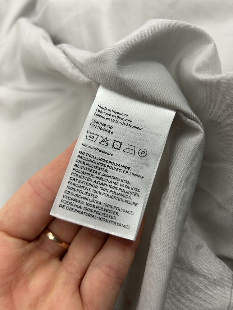 Kurtka ocieplana zimowa H&M L oversize szara jasna puffer z kapturem