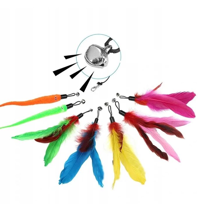 Zabawka dla kota wędka z piórkami 10 elementów wymiennych