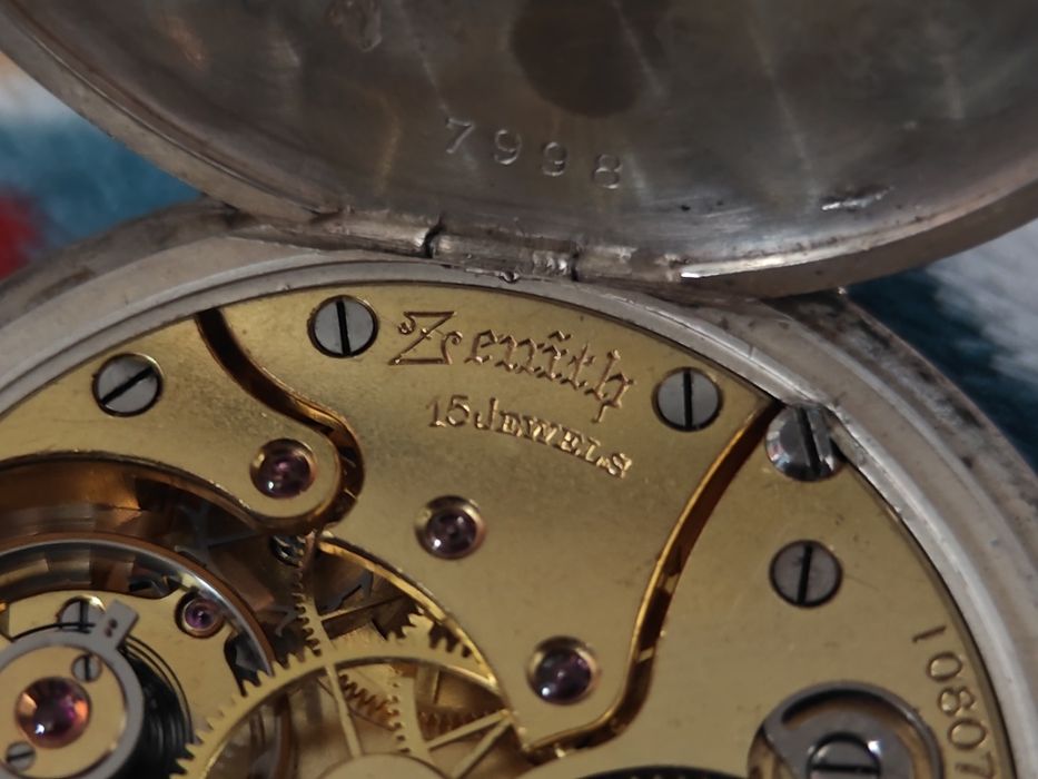 Piękny srebrny szwajcarski zegarek Zenith kieszonkowy 800 swiss