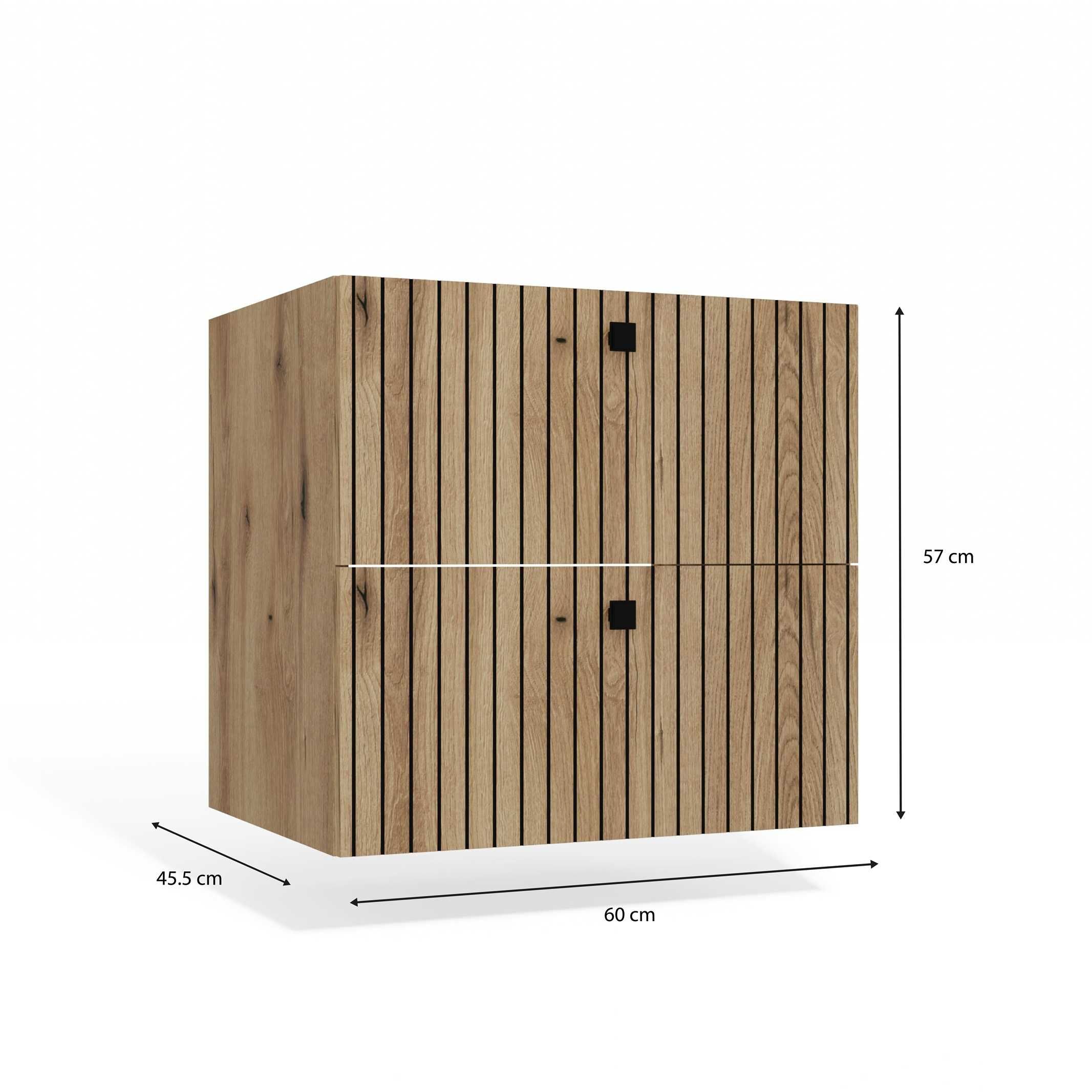SZAFKA Pod Umywalkę TIGO 60 2S Ryflowany Front Do Łazienki DĄB EVOKE