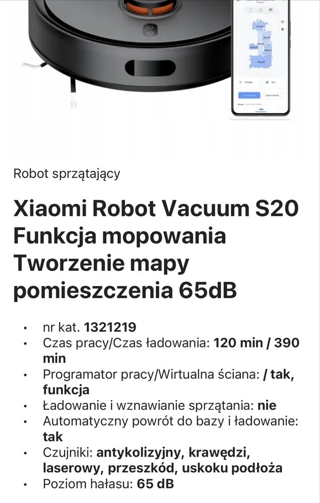 Robot sprzatajacy Xiaomi robot vacuum S20 mopowanie 120 min