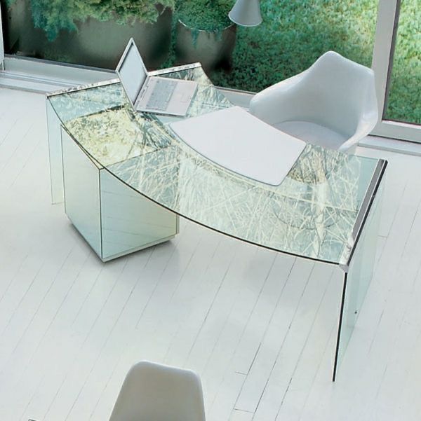 Gallotti Radice President Junior wlsokie srebrne biurko szklane duze