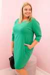 Sukienka Damska Plus Size Zielona Bawełna Rękaw 3/4 L–4XL
