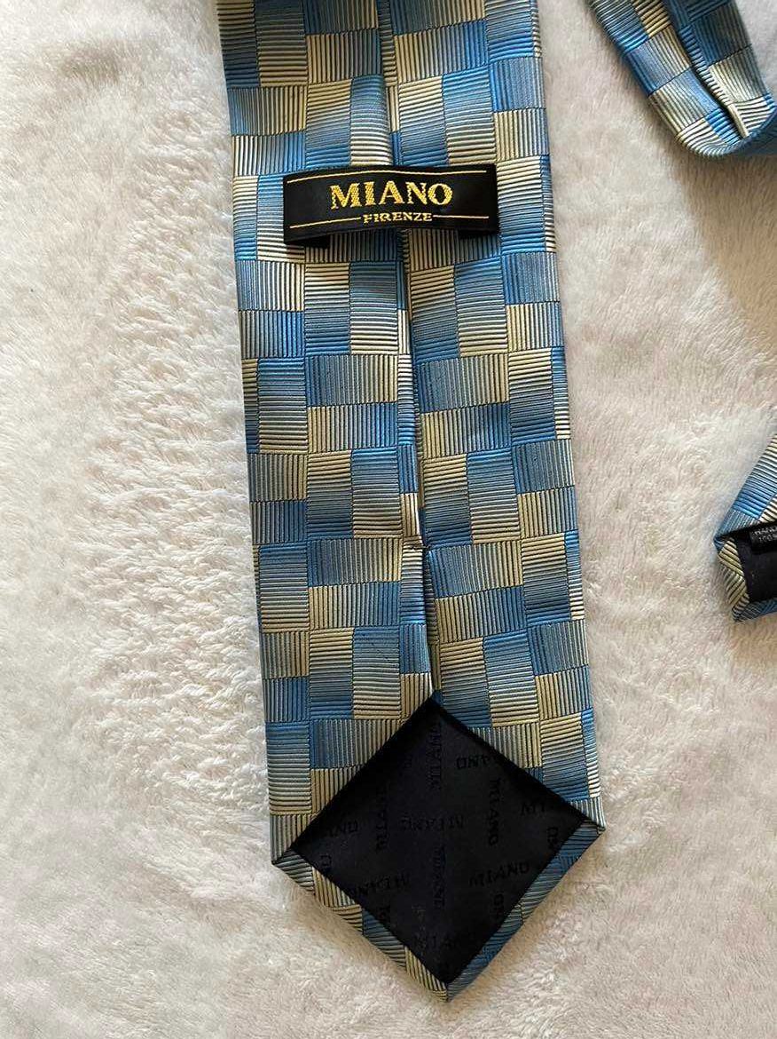 Krawat Miano Firenze 100% jedwab niebiesko-kremowy Dzień Ojca 2+1