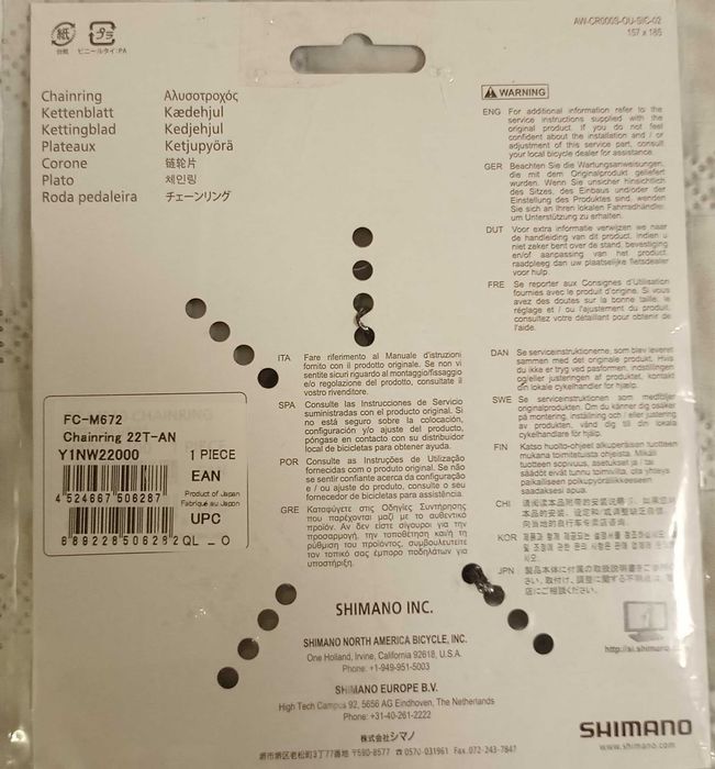 Tarcza zębatka mechanizmu korbowego 22T Shimano FC-M6000 M672
