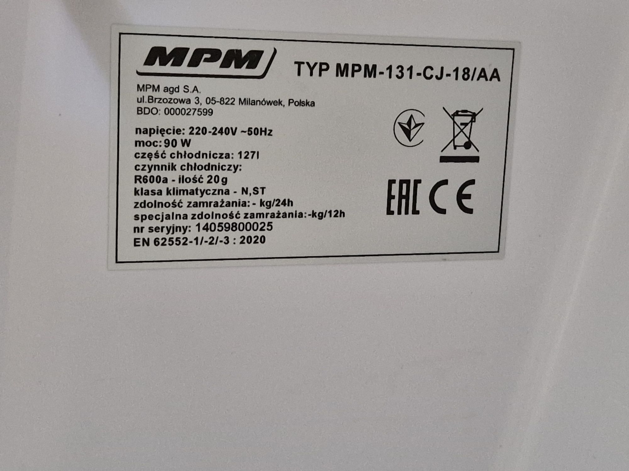 Lodówka MPM 127 Litrów