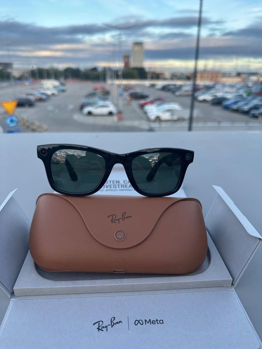 OKAZJA!! Ray Ban Meta Wayfarer Shiny Black G15 Green S50