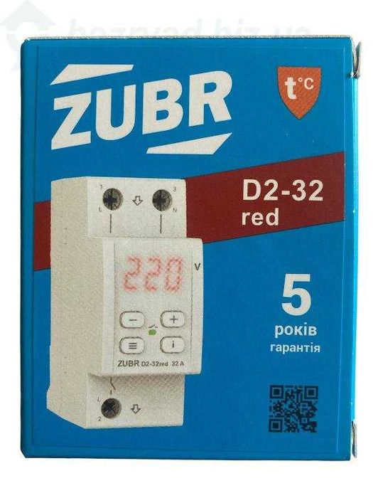 Реле напруги 1ф 32А D2-32 RED термозахист  ZUBR