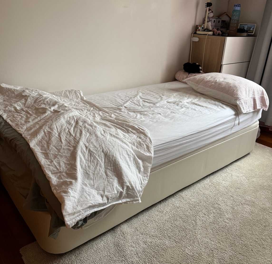 Sommier Solteiro - IKEA KVITSÖY Branco + colchão IKEA HAMARVIK