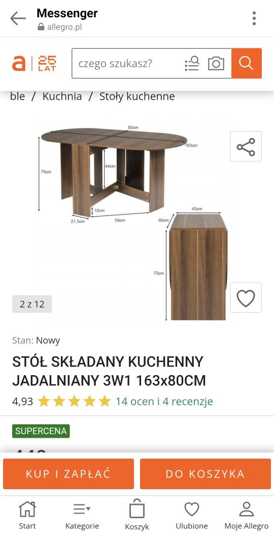 Sprzedam stół stołowy rozkładany