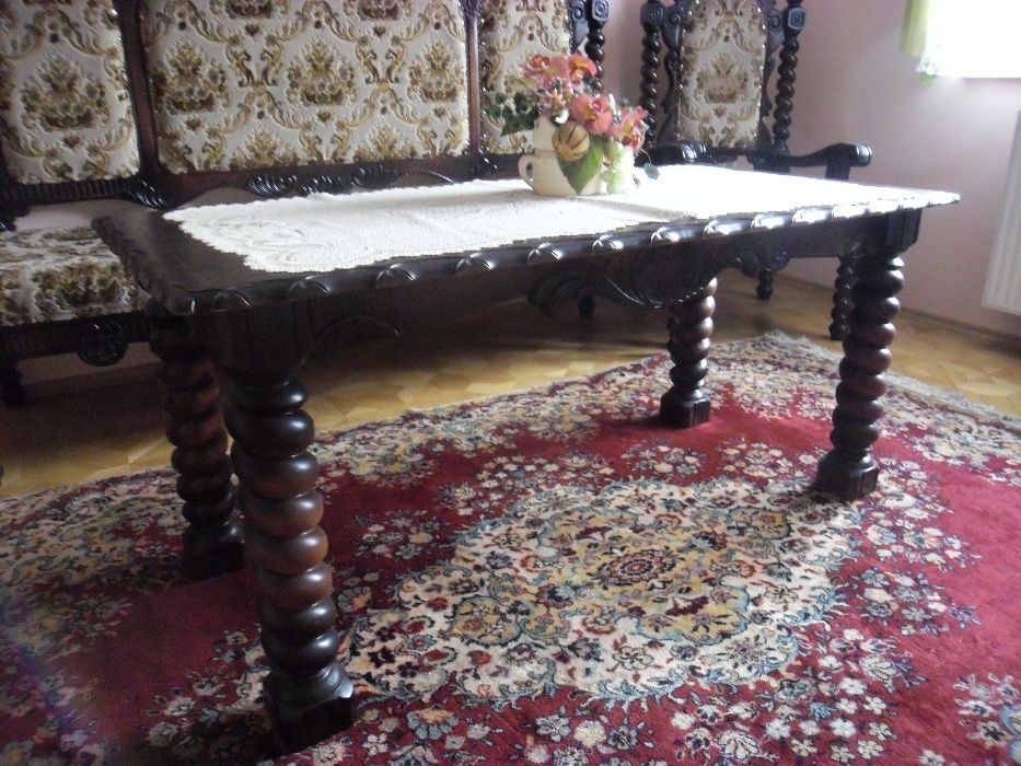 Meble drewniane rzeźbione komplet ława krzesła kanapa stojak unikat