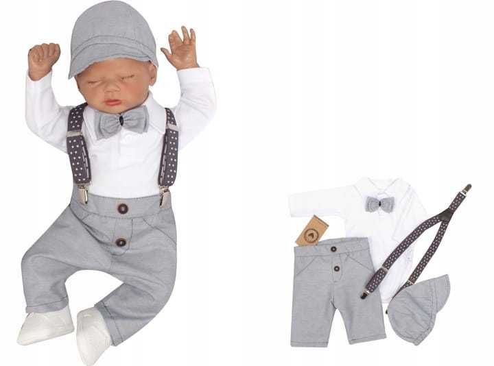 Ubranku do chrztu z szelkami dla chłopca rozmiar 56+kurteczka i buciki