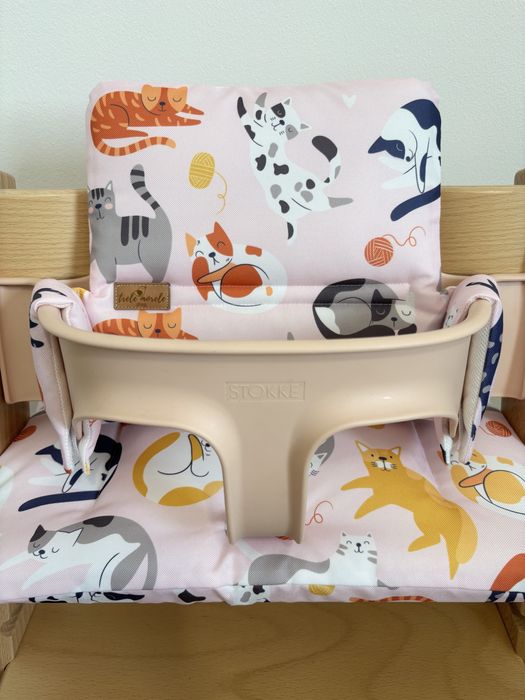 Poduszki wodoodporne do Stokke Tripp Trapp 2w1 koty róż pokrowce