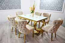 Jadalnia Stół + 6 krzeseł Glamour GOLD + CREAM ZŁOTO
