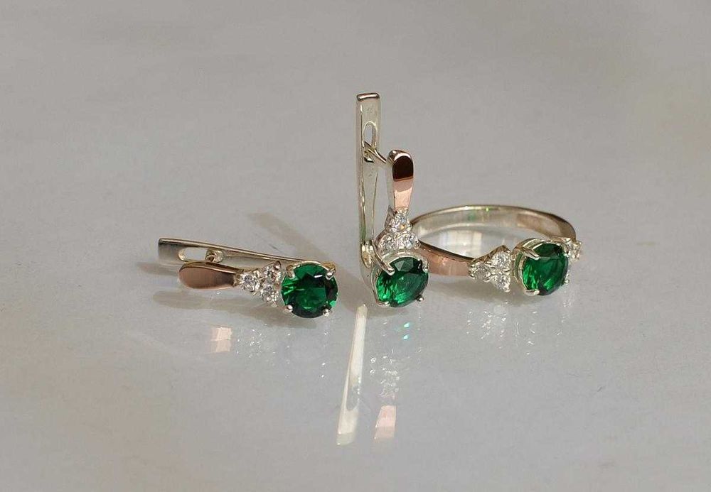 Серебряное украшение. Серьги ,Кольцо  .Подарок из серебра и золота