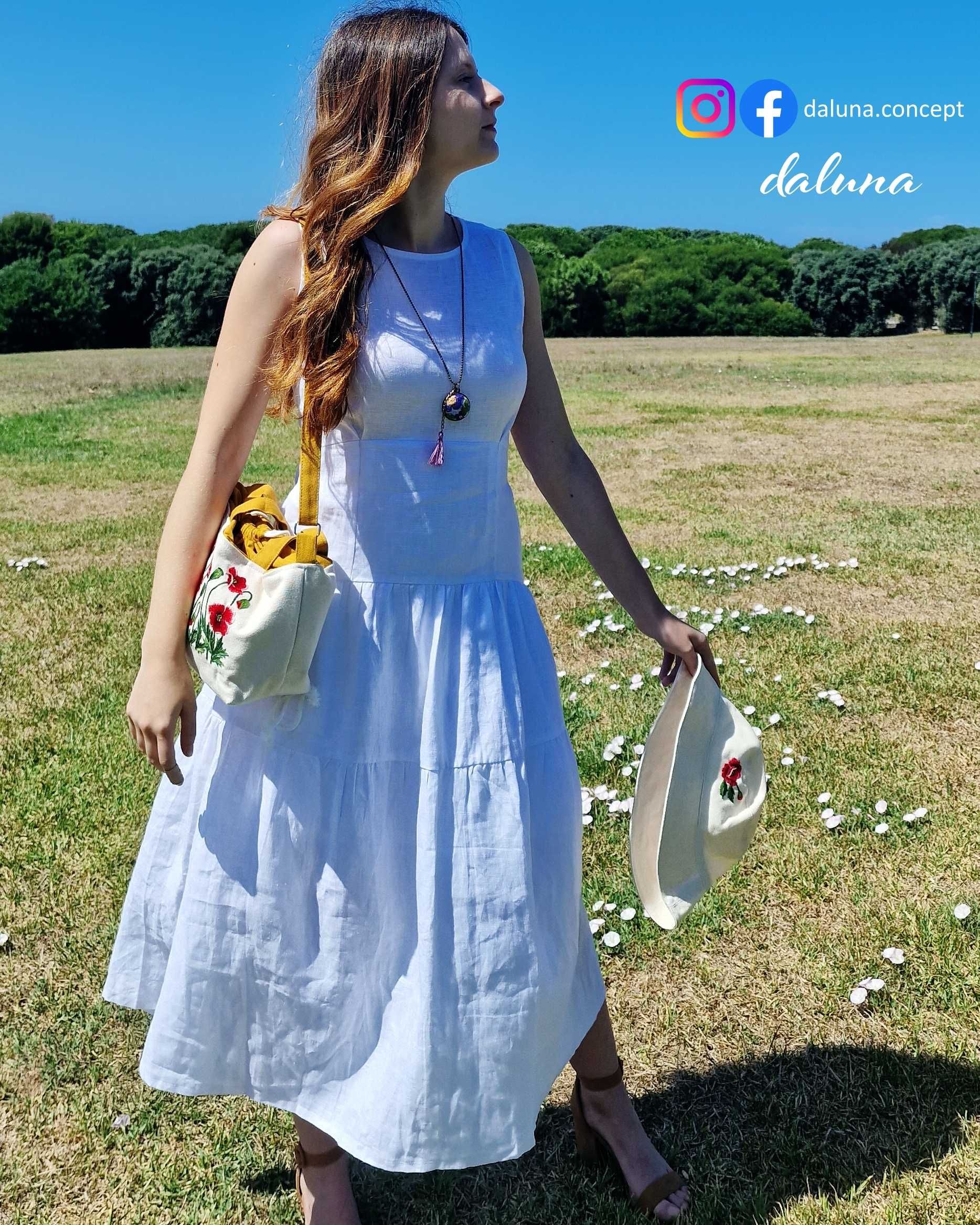 Vestido Clássico de Linho Branco (Entrega Gratuita)