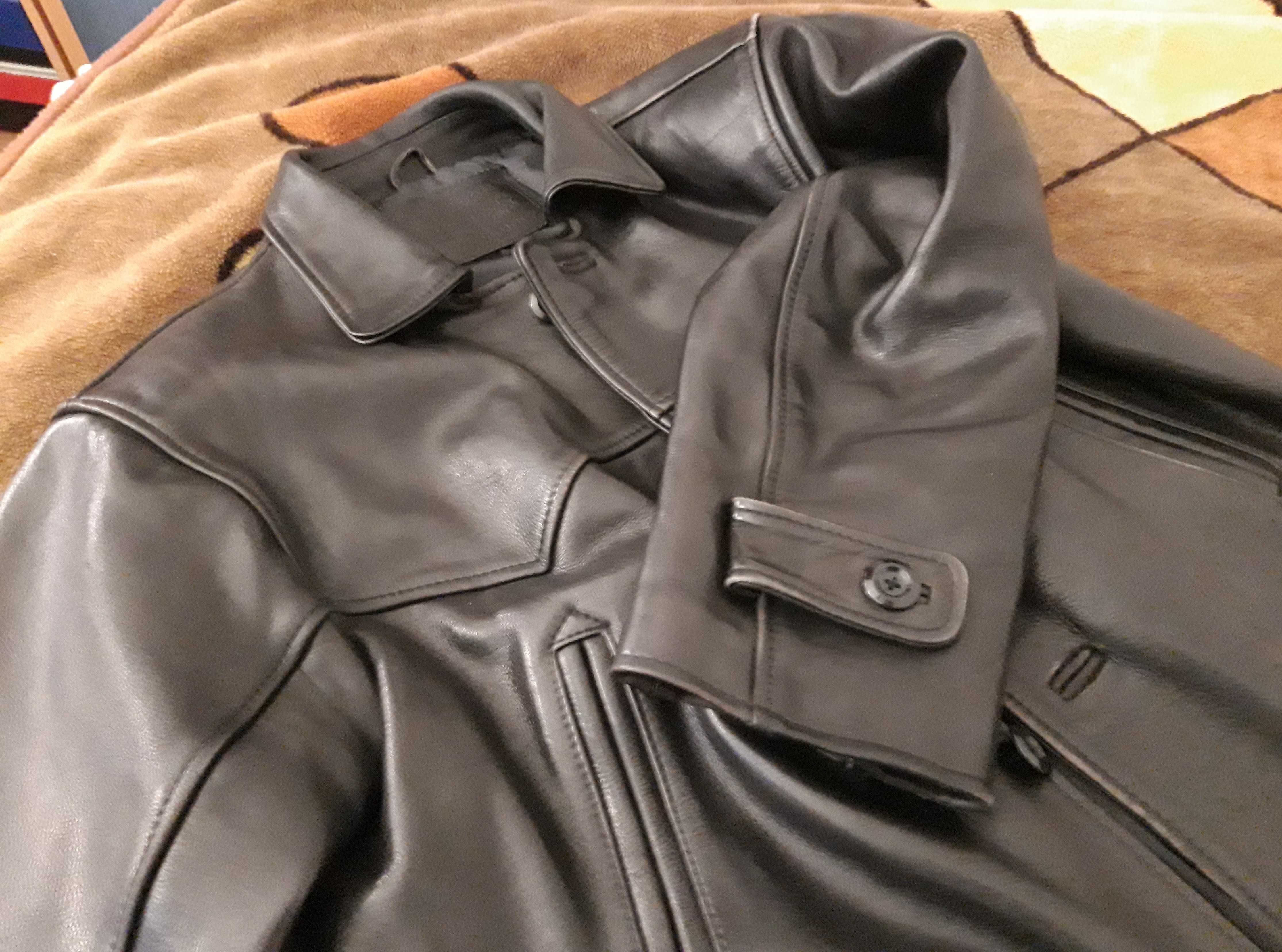Wspaniała skóra naturalna, kurtka skórzana vintage, oversize L