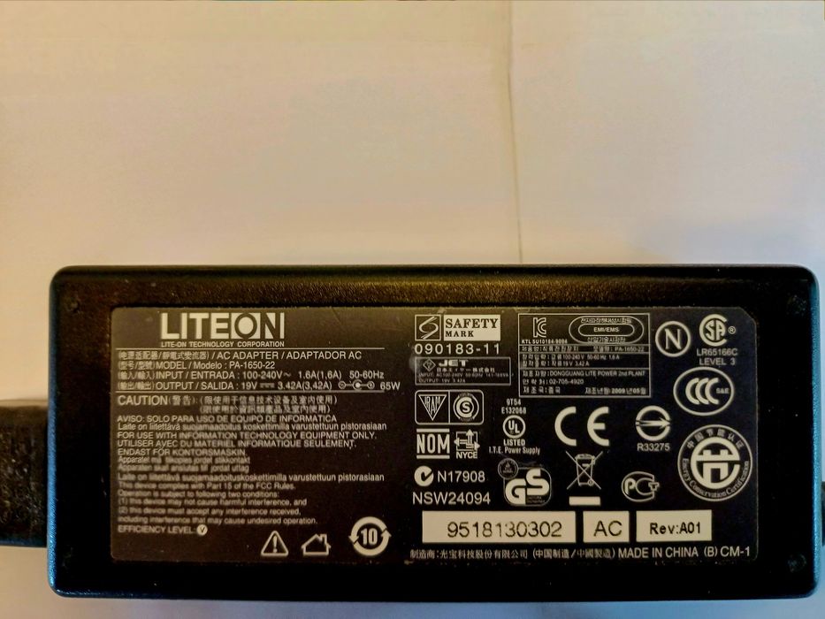 Carregadores Liteon portátil 19V 3,42A, 19V 2,1A, 1,7mm