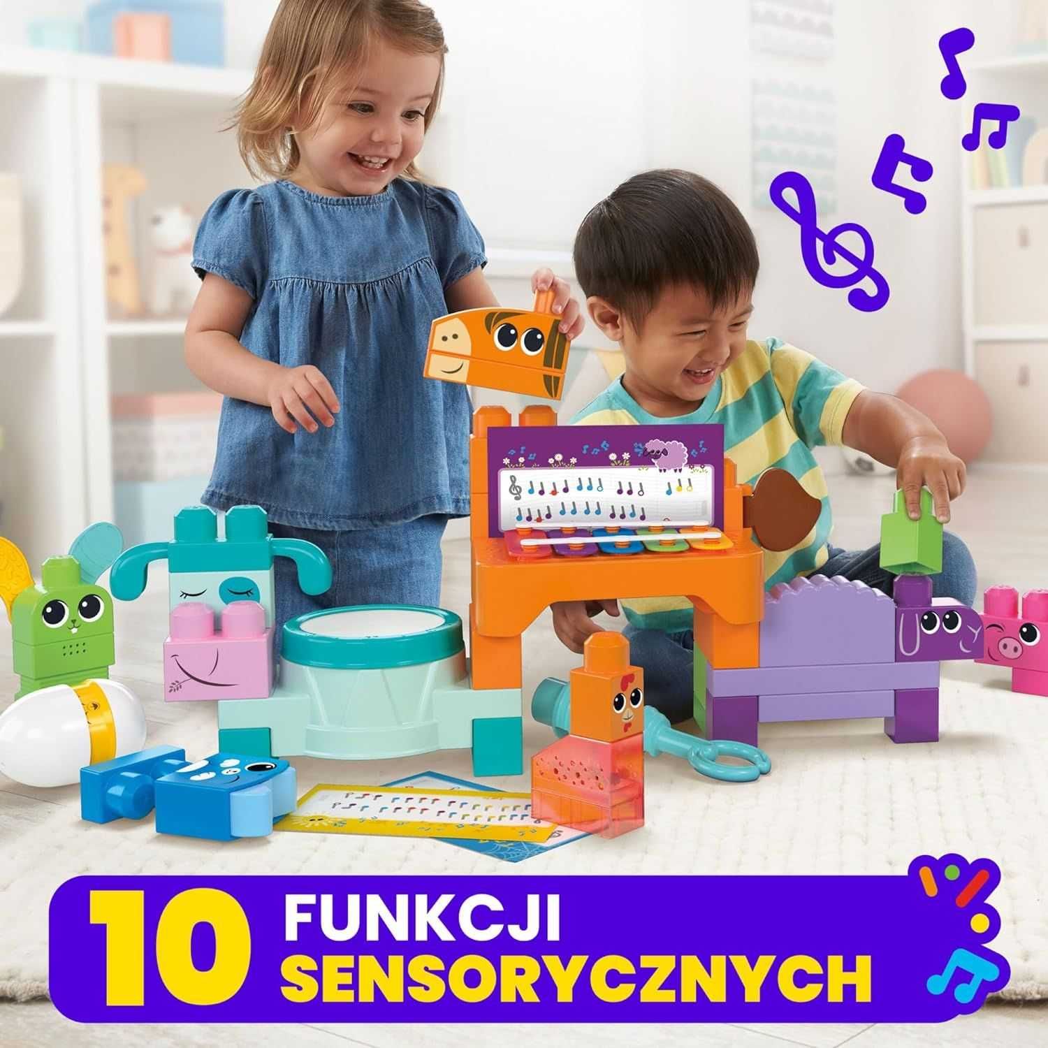 Klocki Mega Bloks Fisher-Price Muzykalne zwierzątka, nowe, 40 elem. 1+