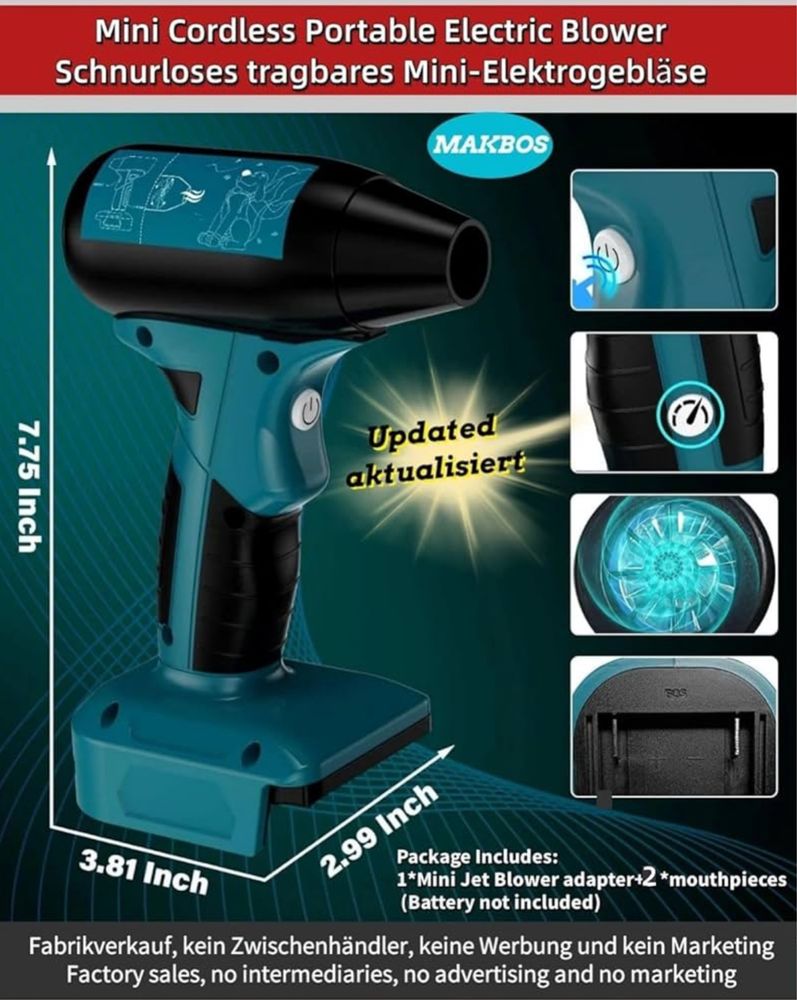 MAKBOS Mini dmuchawa pod akumulator Bosch