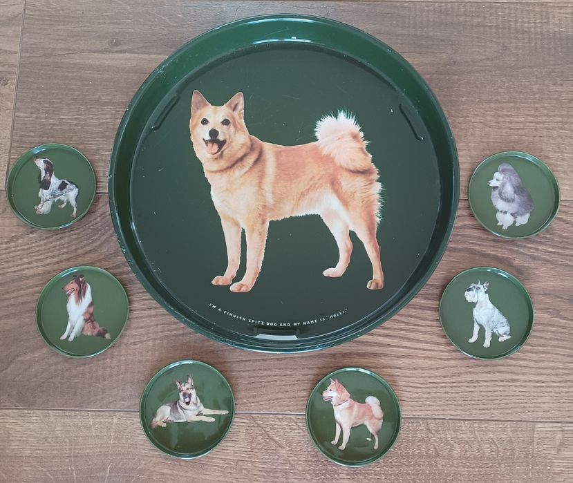 Bandeja Vintaje Redonda Metal Imagem  Cão