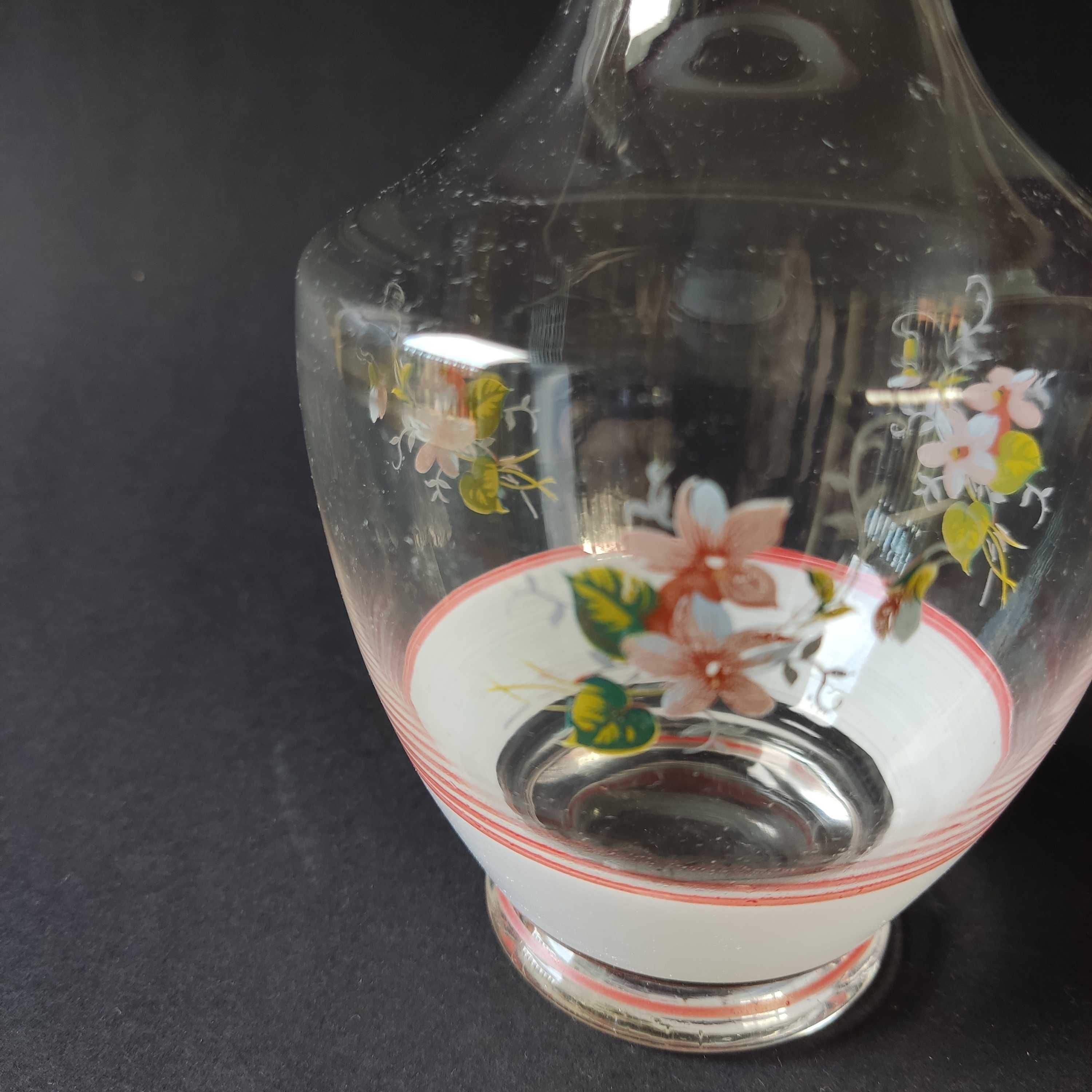 Szklana karafka - ręcznie malowane wzory kwiatowe - obniżka