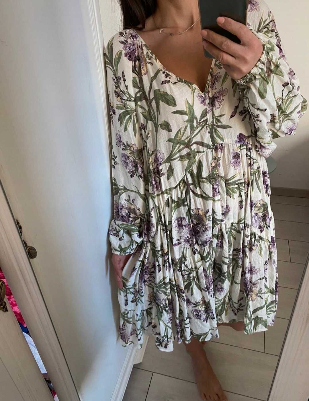 H&M kolorowa sukienka tunika koszula bluzka oversize kwiaty XXL