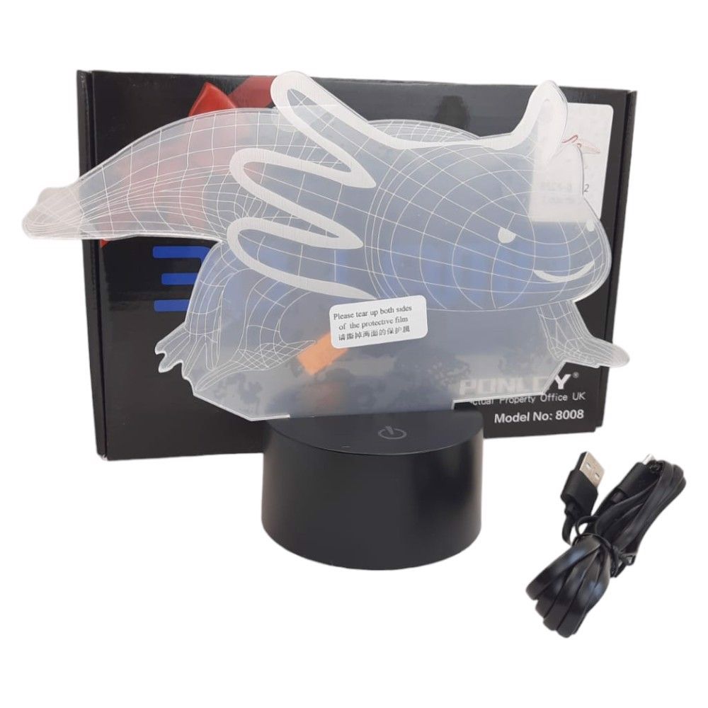 lampka led nocna aksolotl 3d akrylowa wielokolorow
