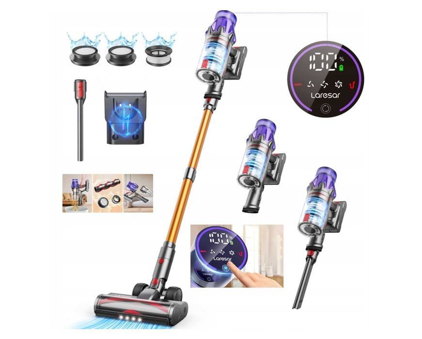 Odkurzacz Laresar V7 500W 50KPA LED HEPA bezprzewodowy pionowy stojący