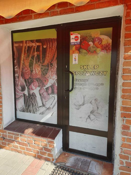 Drzwi sklepowe aluminiowe używane z witryną, markiza sklepowa