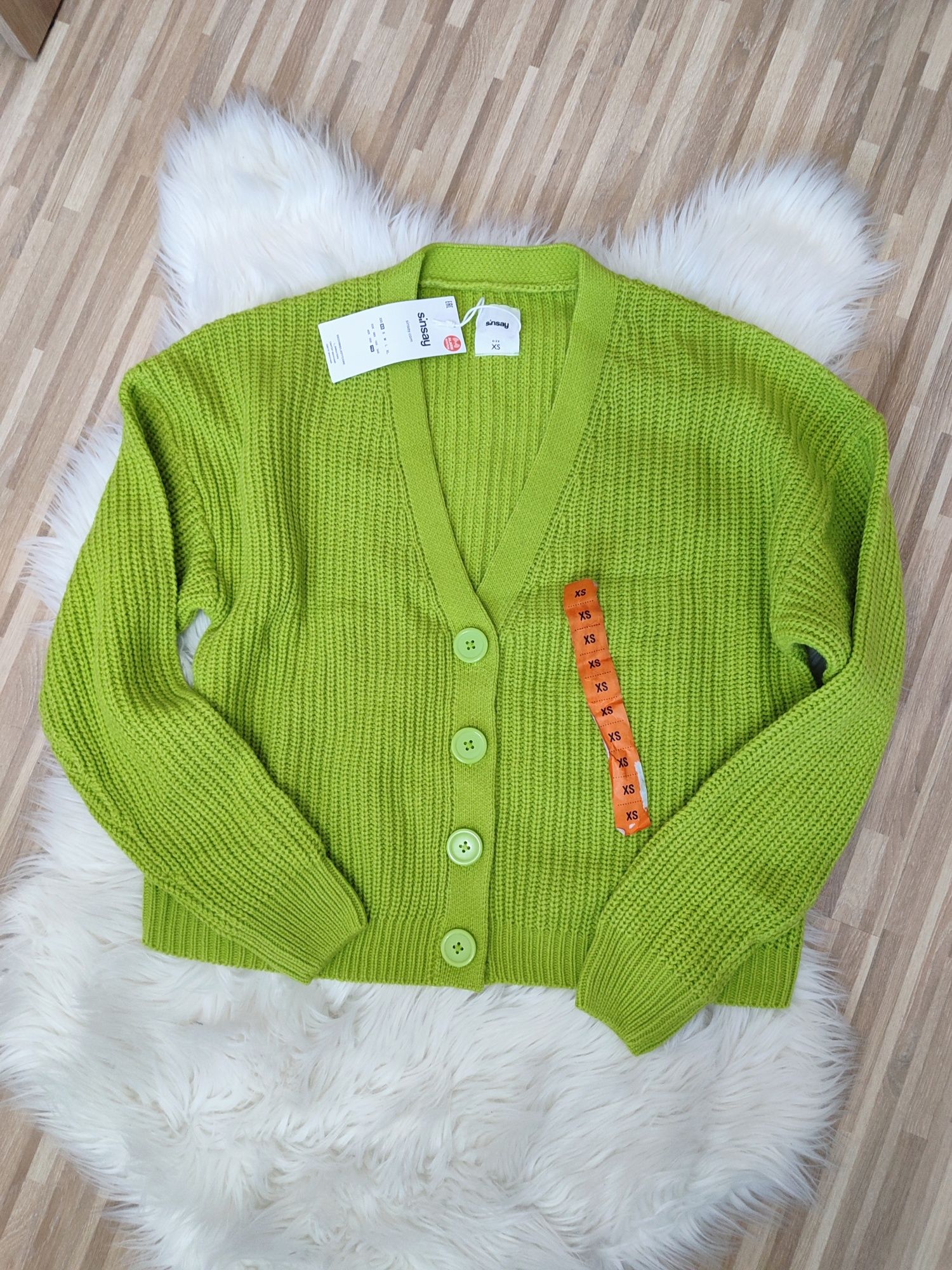 Rozpinany sweter neonowy zielony oversize