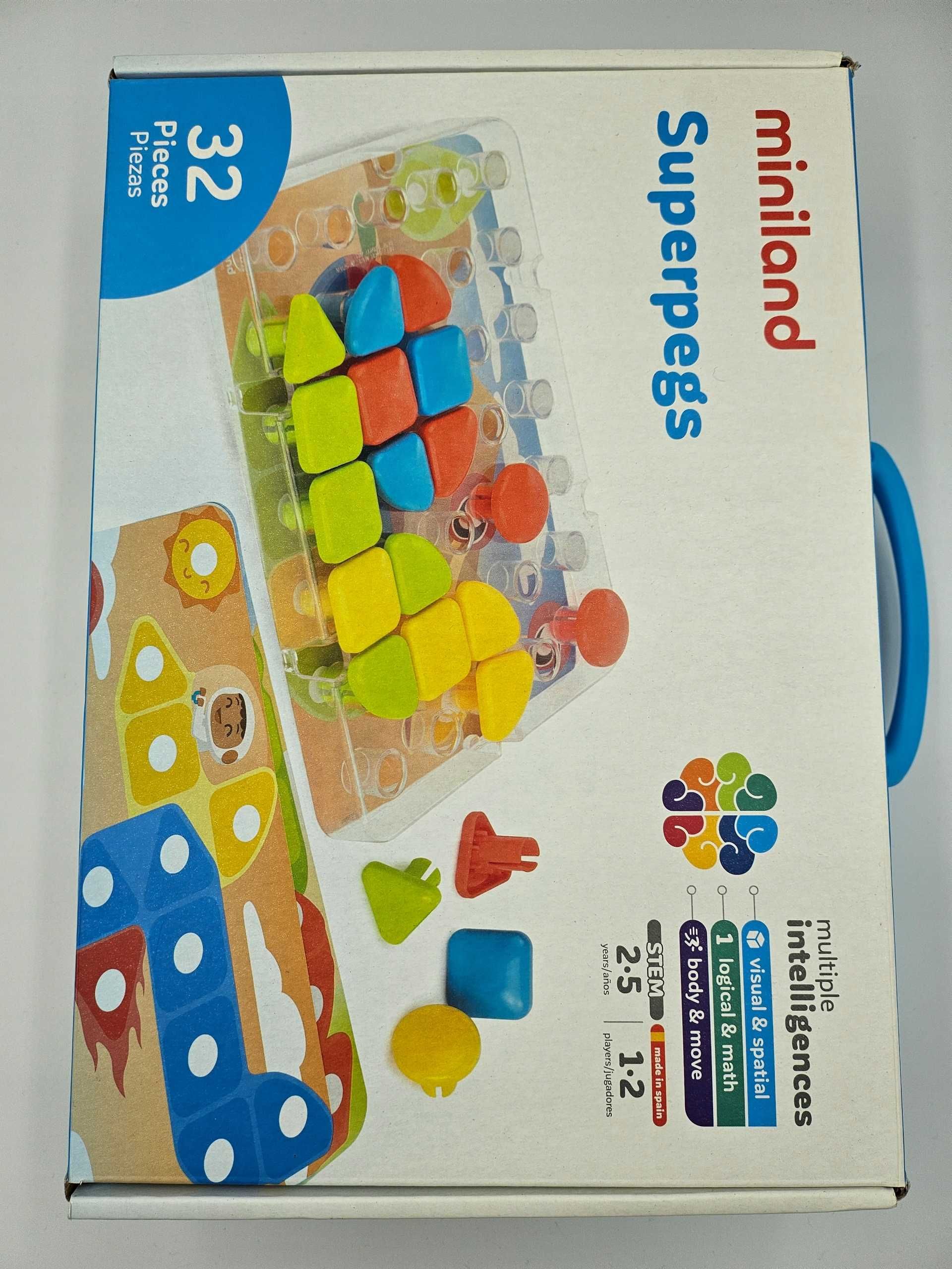 Miniland Puzzle Superpegs - 32 elementy puzzle wtykowe kolory kształty