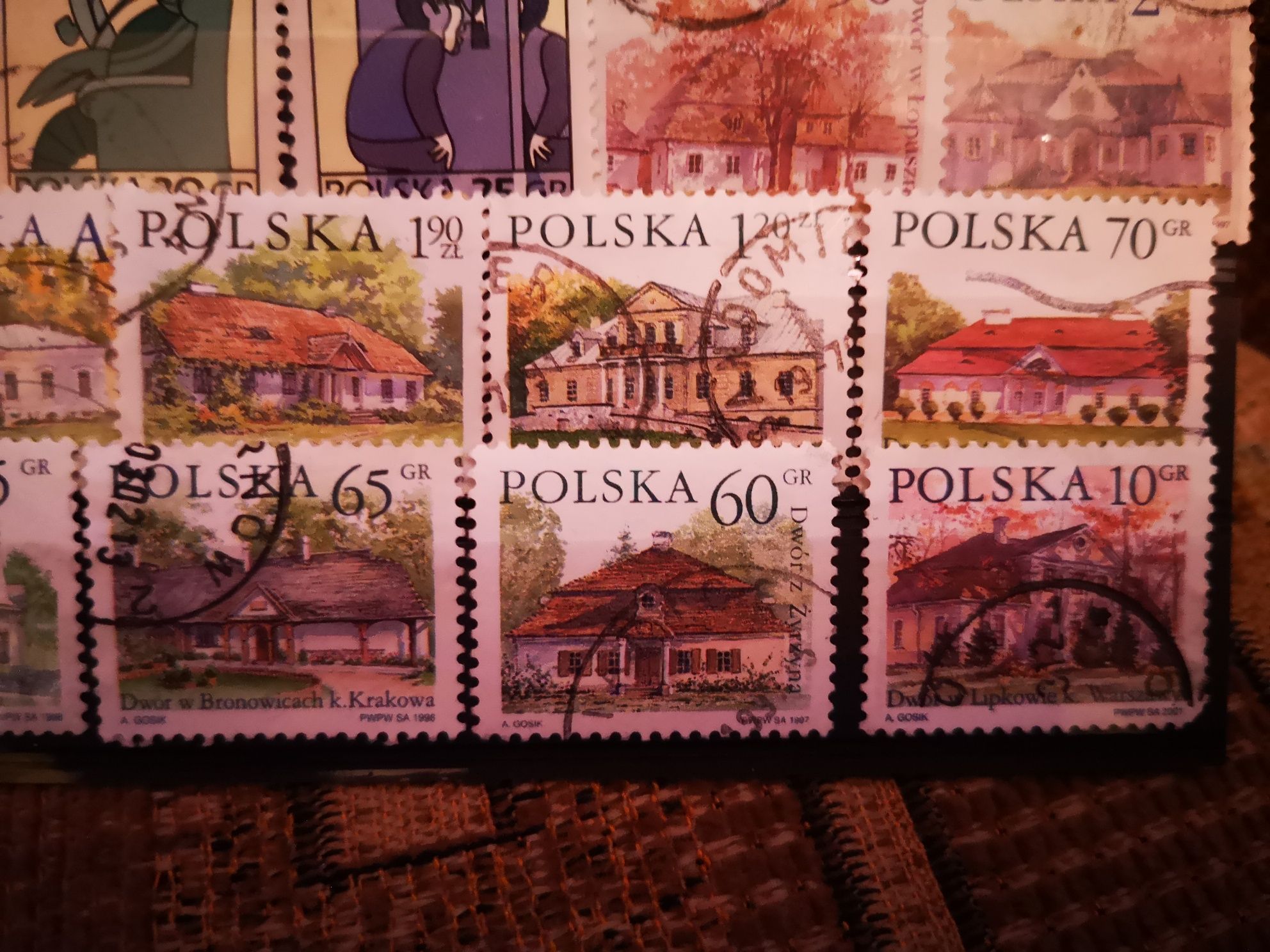 Zestaw 22 znaczki pocztowe polskie, dworki w Polsce, znaki zodiaku