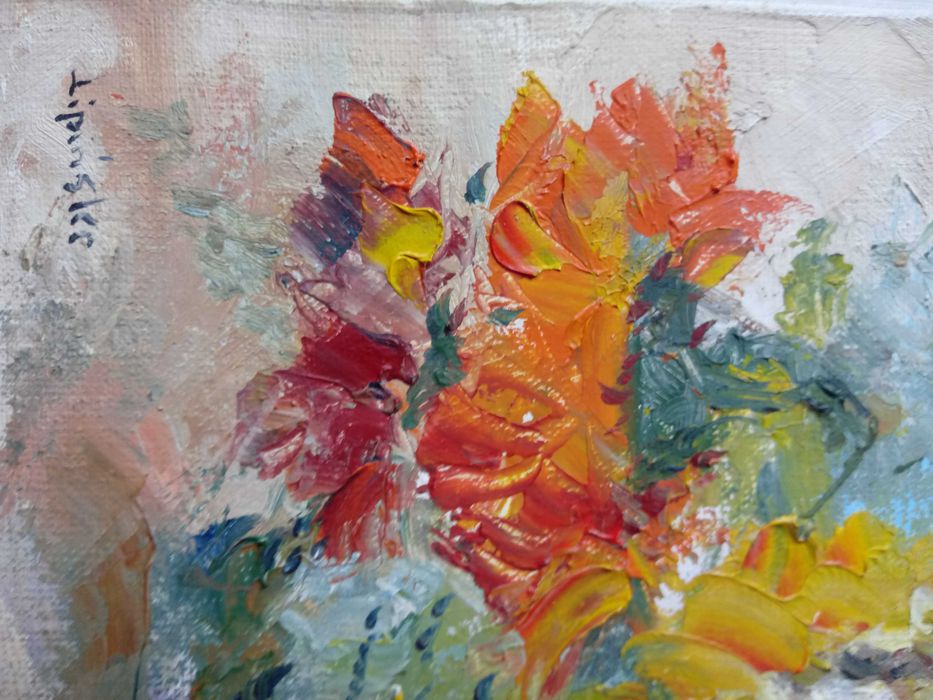 obraz olejny kwiaty olej na płótnie sygnowany Lipiński