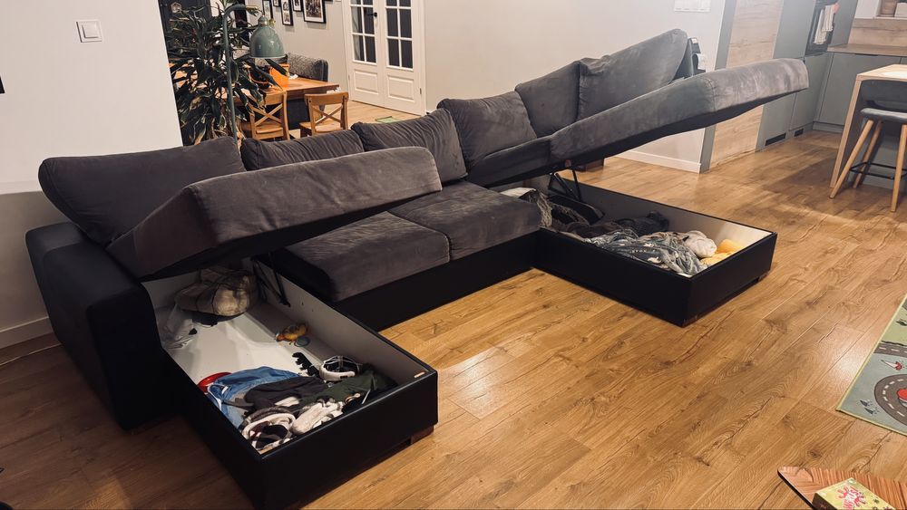 Kanapa naroznik sofa funkcja spania pojemniki