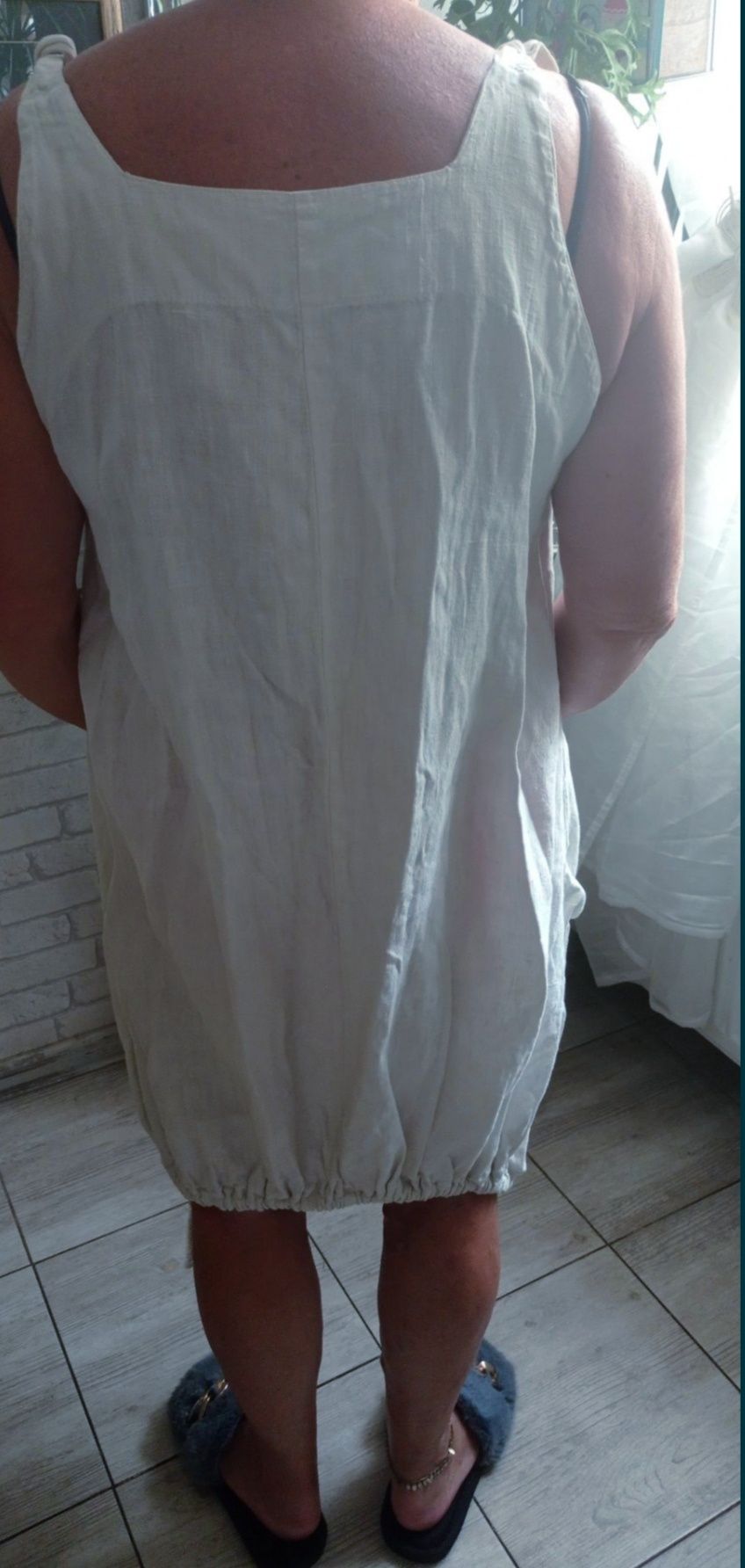 Mega lniana dluga sukienka z kieszeniami i wiazaniami  L/XL