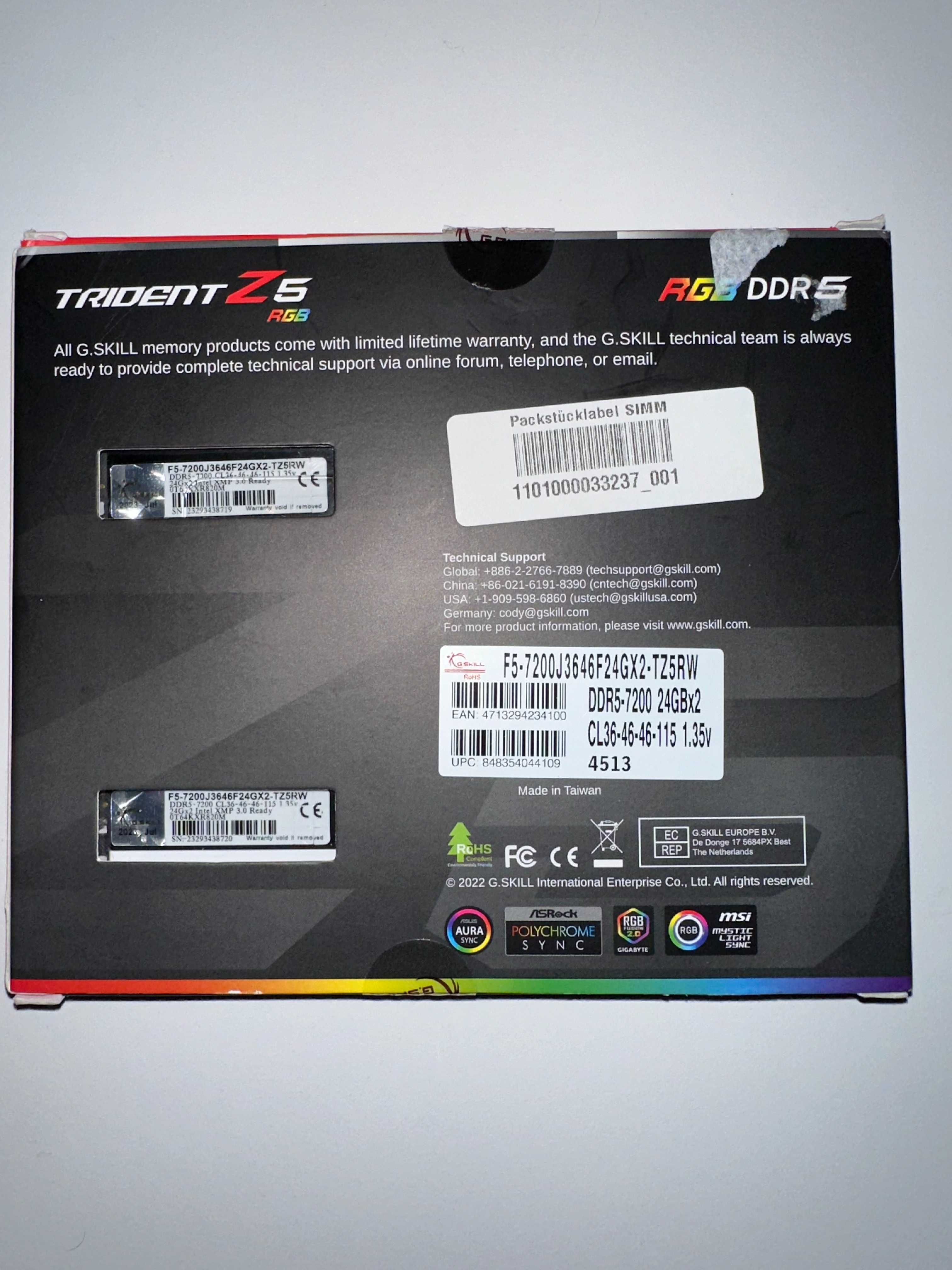 ОЗУ G.SKILL Trident Z5 RGB 7200 MHZ 48GB 2x24GB DDR5