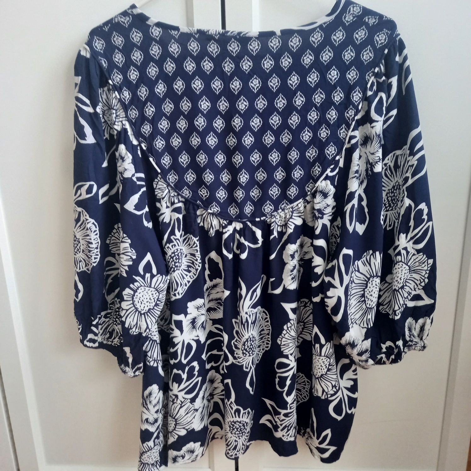 Granatowa bluzka oversize boho z wiskozy 44