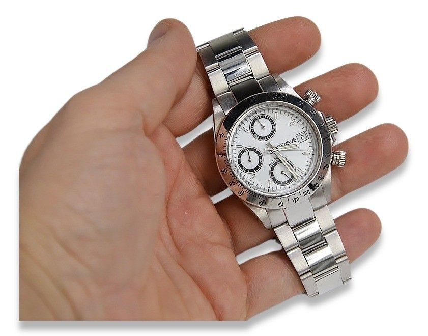 Męski zegarek z białego złota 14k 585 Geneve mw041w Automat Poznań