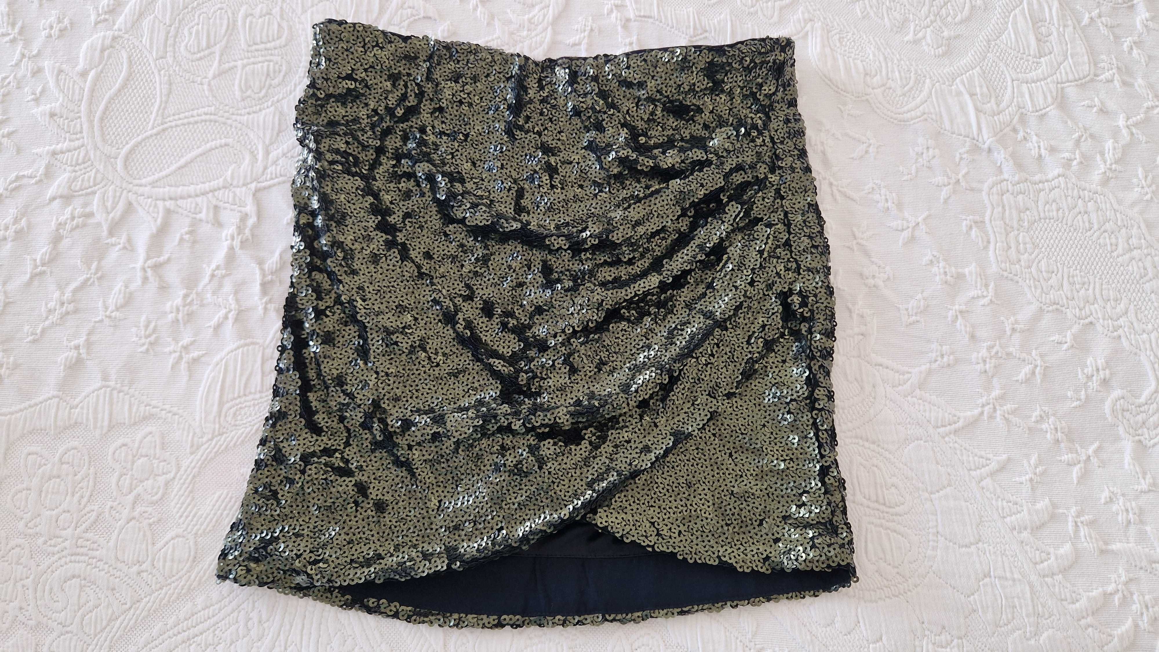 Saia de lantejoulas verdes, Pull & Bear, tamanho S, nova