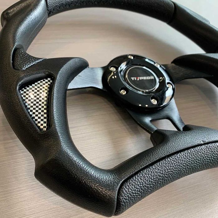 Универсальный руль D Type 320MM с кнопкой сигнала, черный, из ПВХ