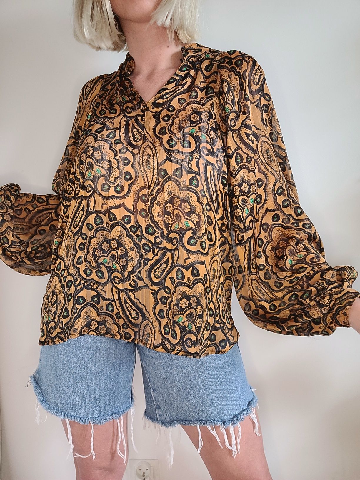 Wzorzysta koszula oversize szerokie rękawy boho Second Female