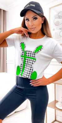 Leola Bluzka tshirt królik krata neon green S