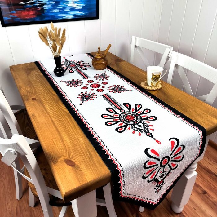 Folkowy Bieżnik na Stół 190x47 cm – Polski Produkt, Laserowy Nadruk