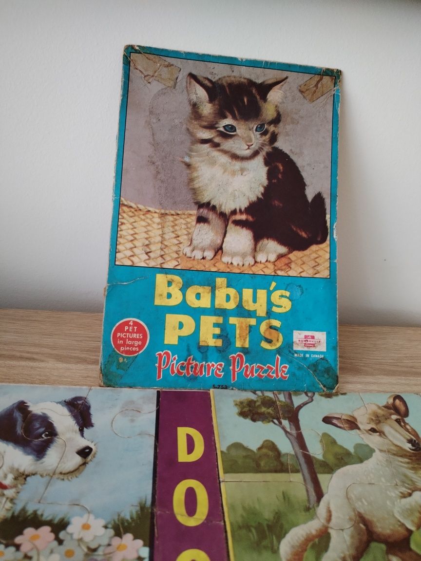 4 Vintage Baby's Pets Puzzles - 1970 Puzle