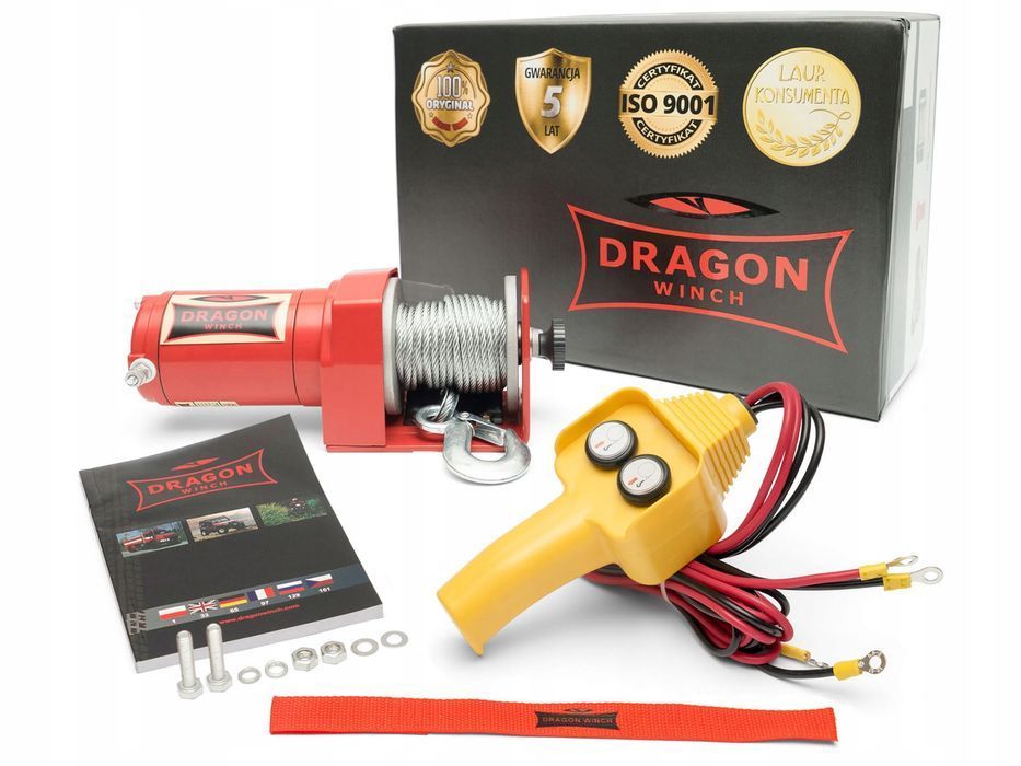 ~1T WYCIĄGARKA DRAGON 12V ELEKTRYCZNA wciągarka linowa do pługa quada