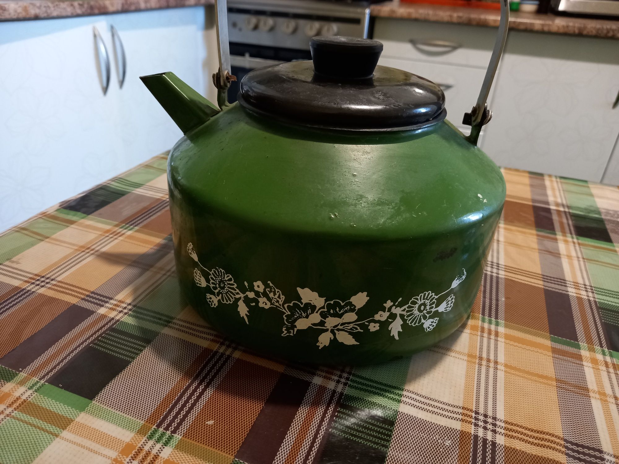Чайник  зелений  з орнаментом  робочий
