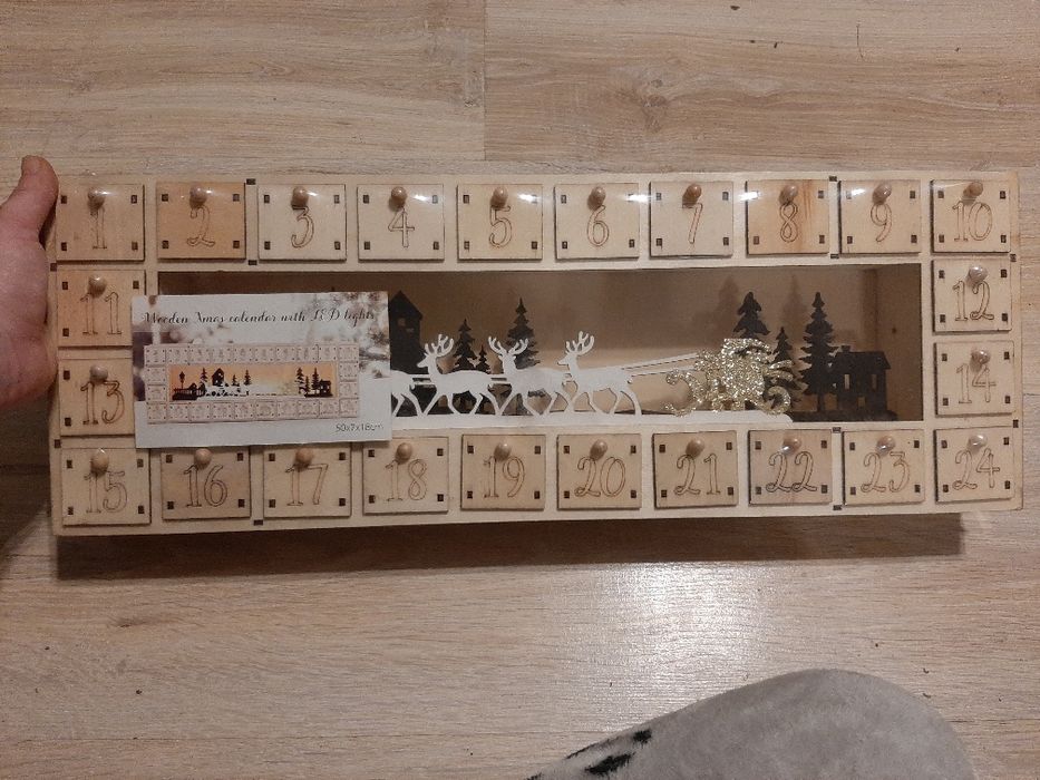 Nowy Kalendarz adwentowy drewniany podświetlany Led