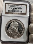 Долар 2006р. США. ФРАНКЛІН. СРІБЛО. ПРУФ. СЛАБ грейд PF69