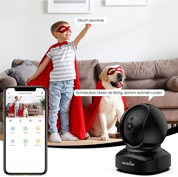 wansview Kamera IP WLAN IP, Czarna do monitoringu wewnątrz, niania